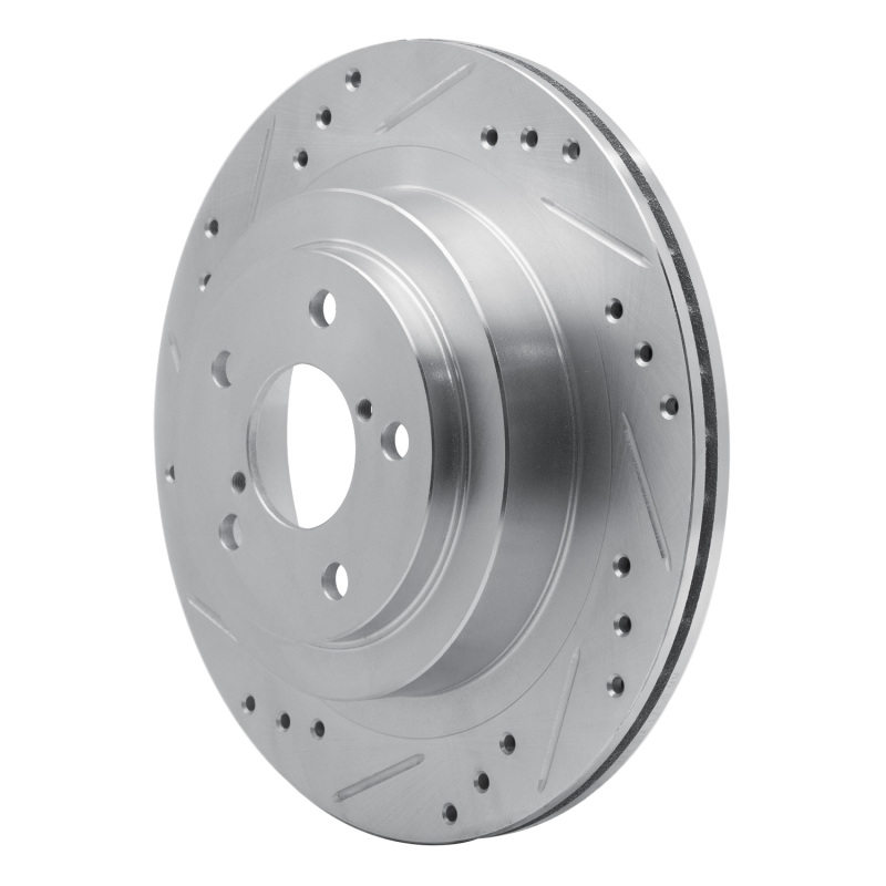 Subaru Impreza Brake Rotor (1) - Rear Left - R1 Concepts - Drilled & Slotted - Silver - `05-`09